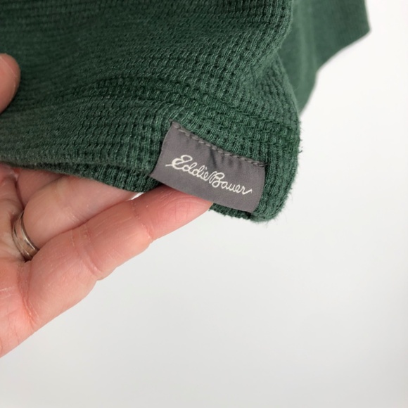 Eddie Bauer Mens Thermal Shirt Size Large Green Crewneck Waffle Knit Outdoor - Picture 4 of 12